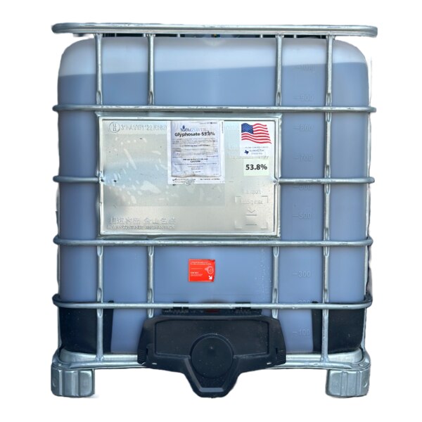 A tote of AgSaver herbicide.